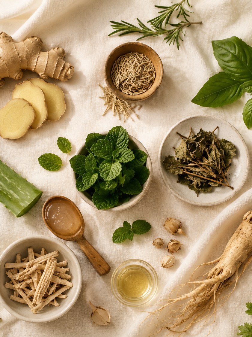 Thảo dược tự nhiên M Natural — gừng, hà thủ ô, lô hội, nhân sâm
