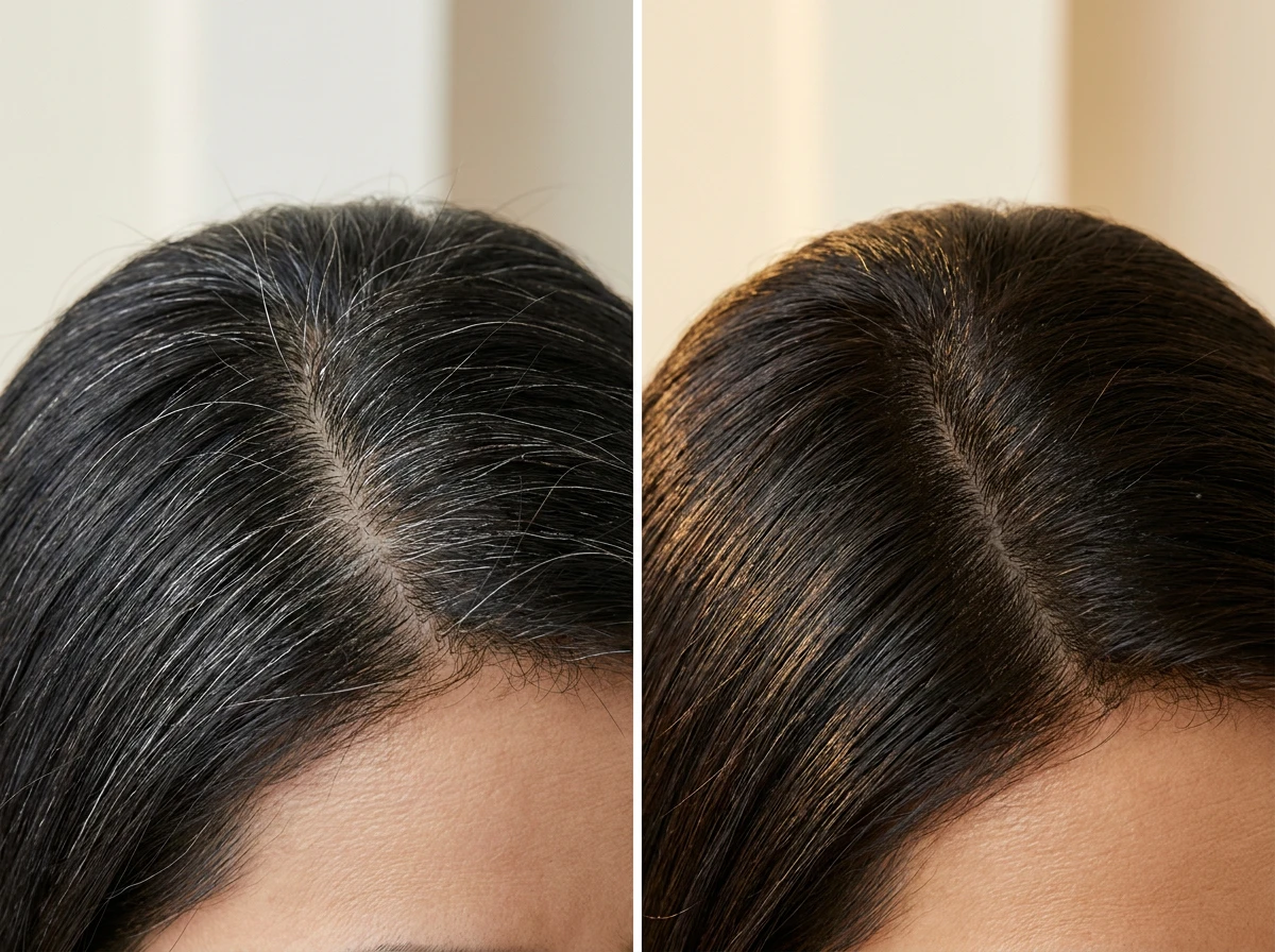 Before After tóc bạc chị Thanh Vân 48 tuổi