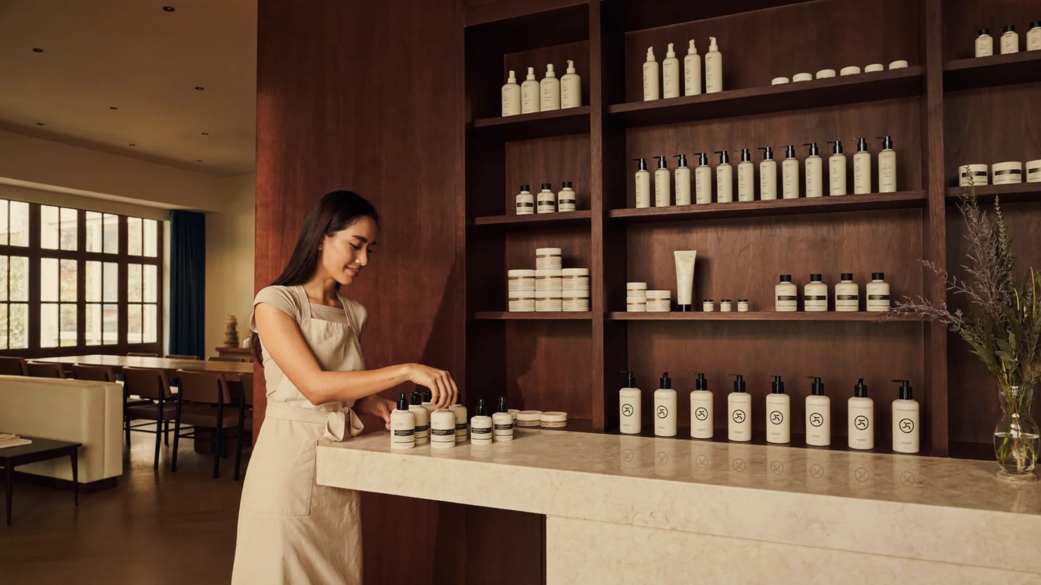 Đại lý M Natural - trưng bày sản phẩm dầu gội thảo dược tại salon