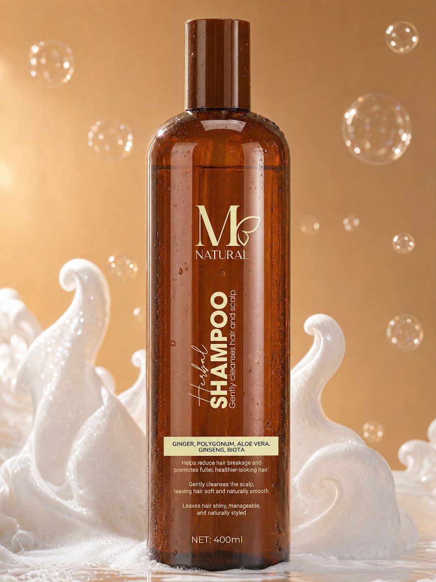 Chai dầu gội thảo dược M Natural 400ml nổi trên nền bọt