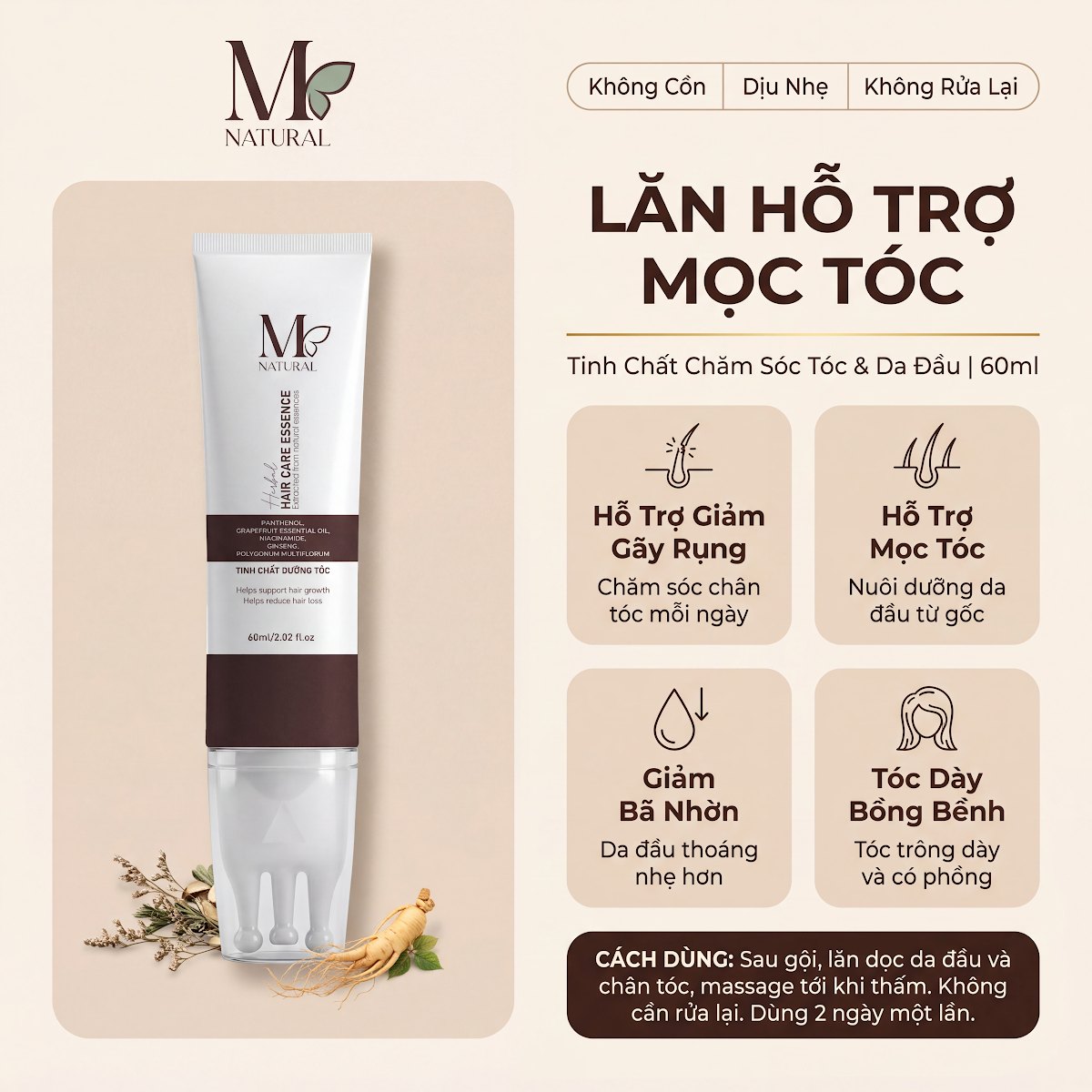 Lăn hỗ trợ mọc tóc M Natural: hỗ trợ giảm gãy rụng, giảm bã nhờn, tóc dày bồng bềnh