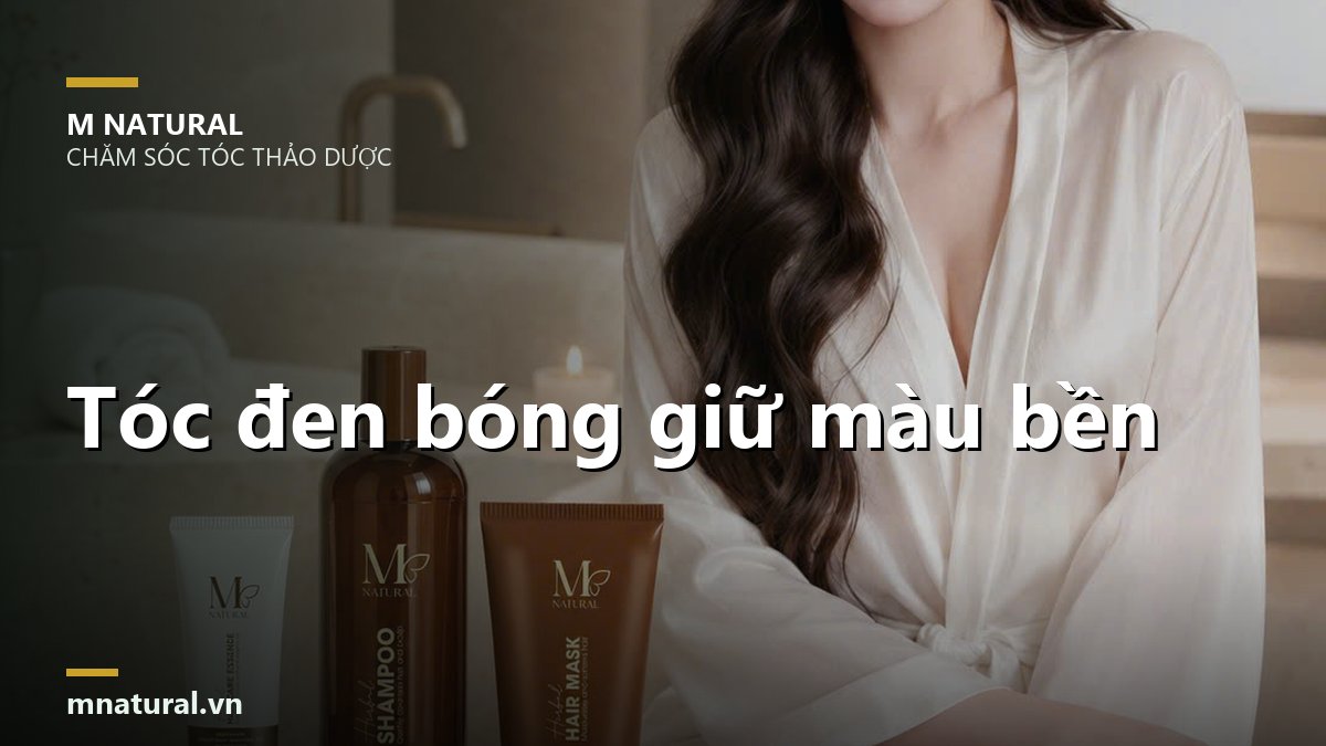 Ảnh bìa bài viết giữ tóc đen bóng, nền cô gái tóc dài và sản phẩm
