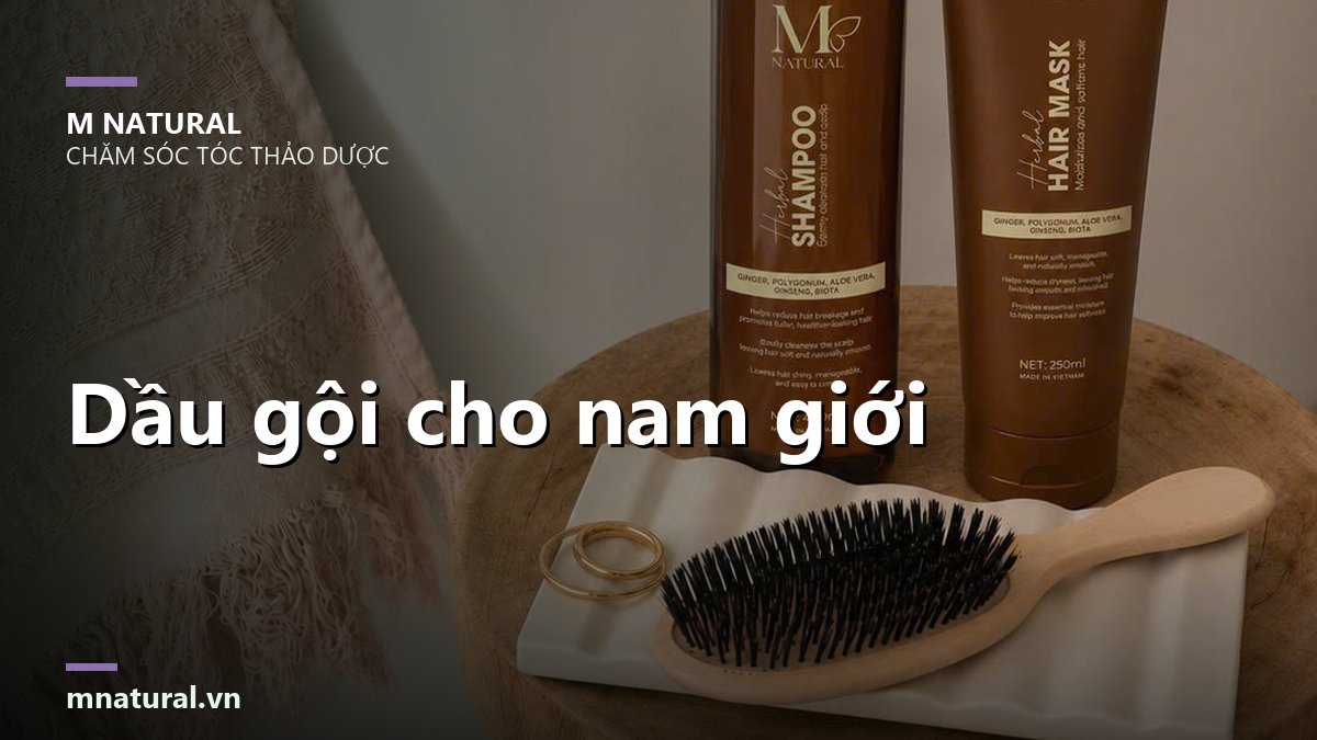 Ảnh bìa bài dầu gội cho nam giới, nền bộ sản phẩm và lược gỗ