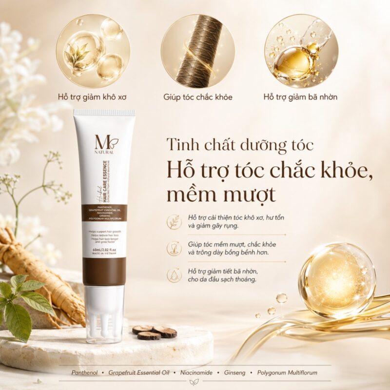 Đồ họa giới thiệu tinh chất dưỡng tóc M Natural cùng củ nhân sâm