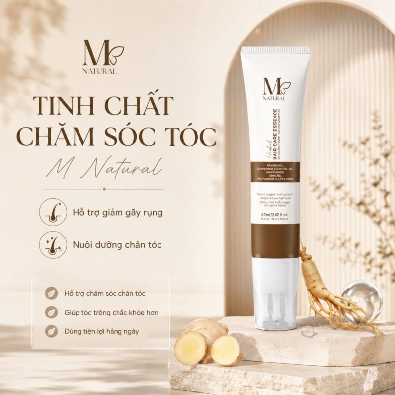 Đồ họa giới thiệu tinh chất chăm sóc tóc M Natural bên củ nhân sâm