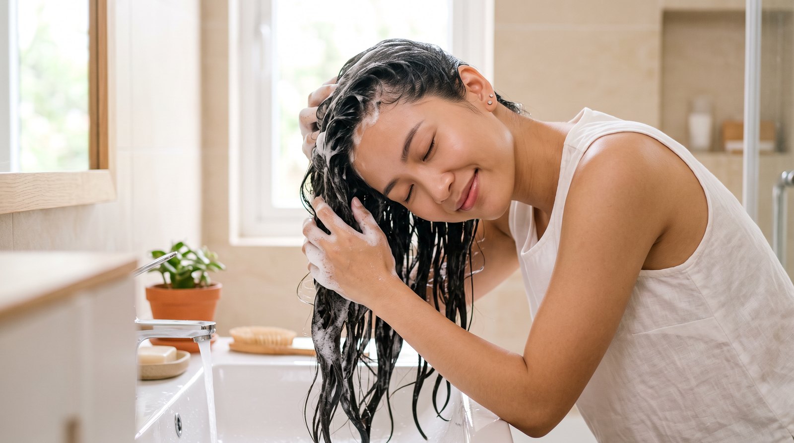 Massage nhe da dau bang dau ngon tay khi goi dau bang nuoc muoi loang