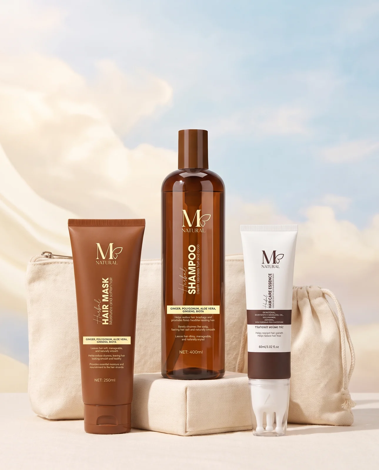 Bộ dầu gội, hấp ủ và tinh chất M Natural trong bộ ảnh thương hiệu