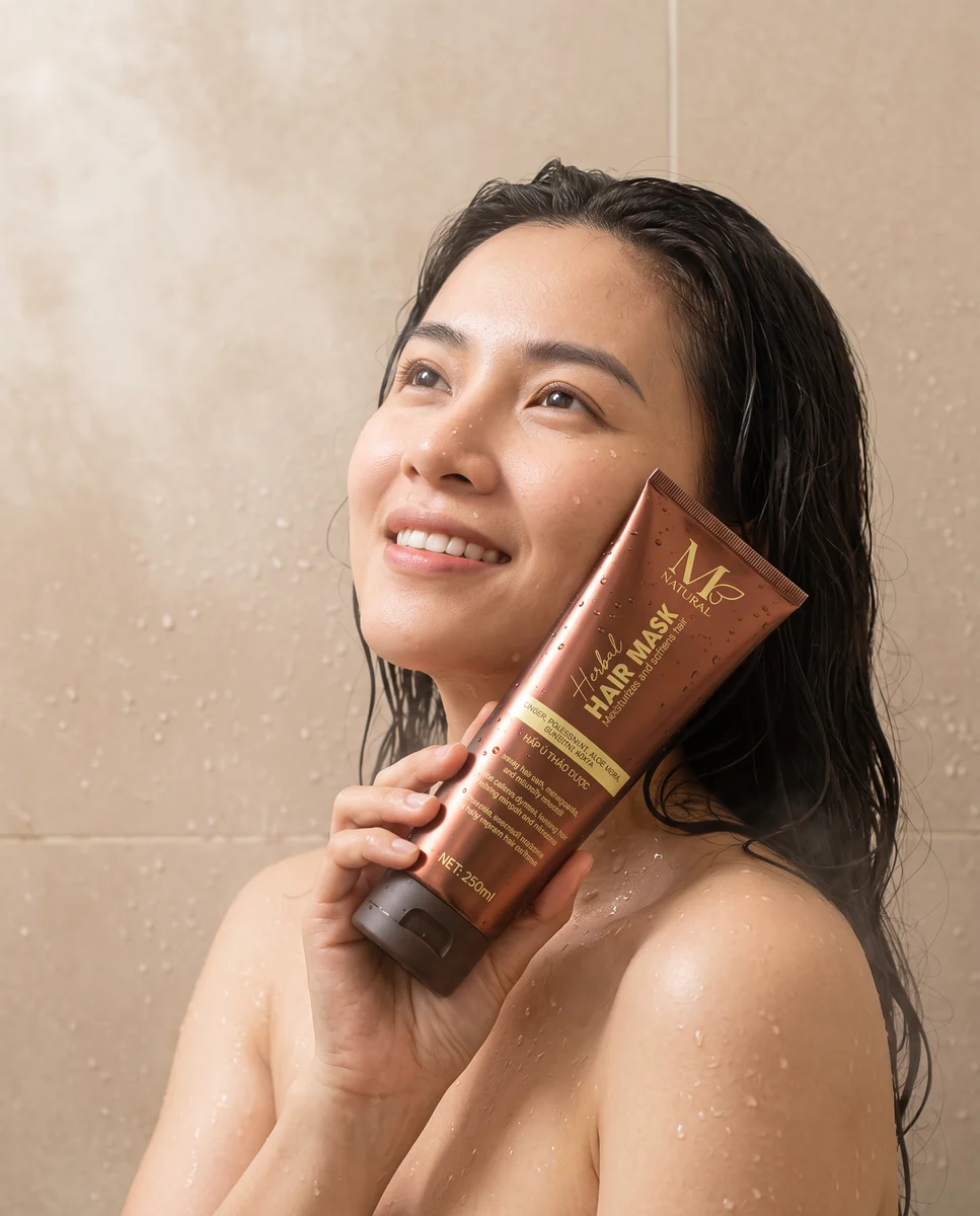 Hình ảnh thương hiệu M Natural với hấp ủ thảo dược