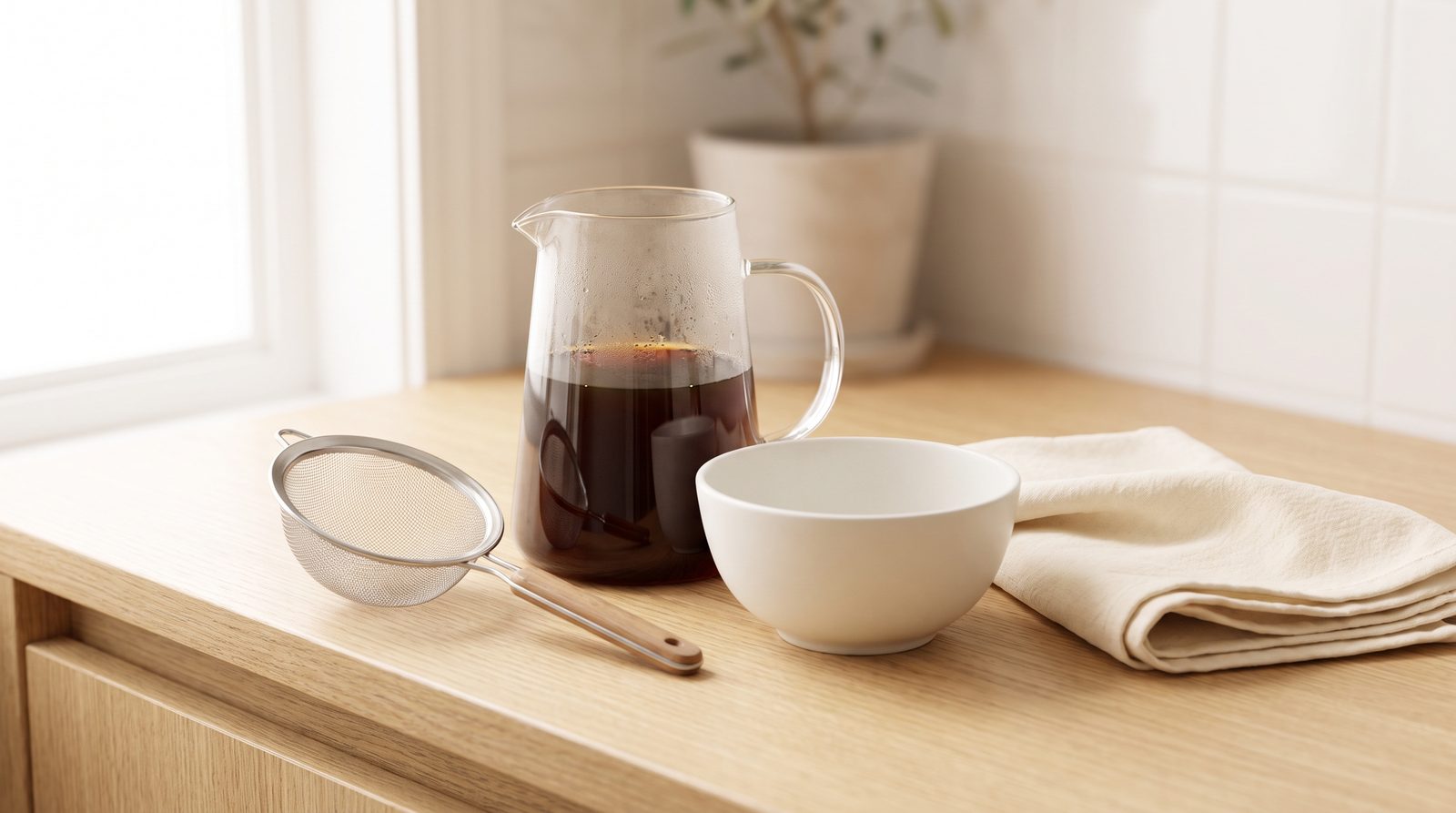 Nước cà phê pha loãng để nguội và rây lọc bỏ bã trước khi gội đầu